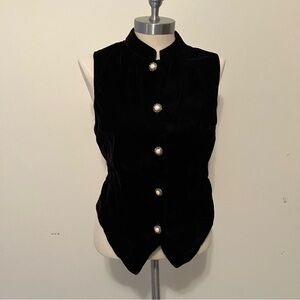 VTG Women’s Black Velvet Lace Vest Buttons Sz. L Romantic Victorian Whimsygoth